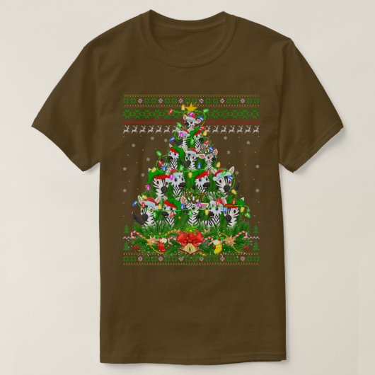 ゼブラクリスマス照明ツリーサンタゼブラ醜いクリスマ Tシャツ (デザイン正面)