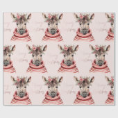 ゼブラクリスマス |ピンク&メリークリスマス ラッピングペーパー (フラット)