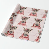 ゼブラクリスマス |ピンク&メリークリスマス ラッピングペーパー (アンロールド)