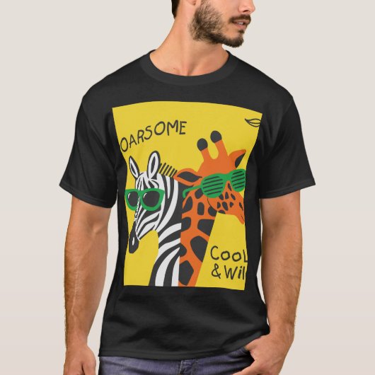 ゼブラクールキリン漫画イラストレーション Tシャツ (正面)