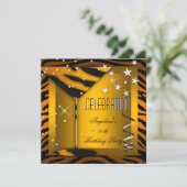 ゼブラグラスオレンジ金ゴールドお祝い誕生日パーティー 招待状 (スタンド正面)