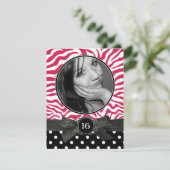 ゼブラグリッター&水玉模様ズフォトスイート16ピンク 招待状 (スタンド正面)