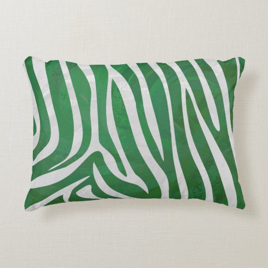 ゼブラグリーンアンドホワイトプリント アクセントクッション (正面)