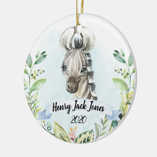 ゼブラサファリアニマルマイ初めてのクリスマスボーイ セラミックオーナメント (左)