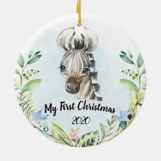 ゼブラサファリアニマルマイ初めてのクリスマスボーイ セラミックオーナメント (裏面)