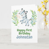 ゼブラサファリ動物ベビーハッピーファーストバースデーカード カード (黄色い花)