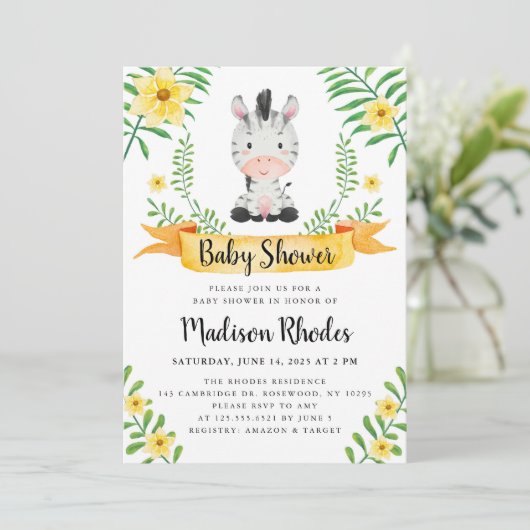 ゼブラサファリ水彩赤ちゃんシャワー 招待状 (スタンド正面)