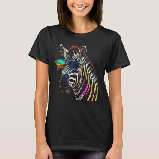 ゼブラサングラスのアートワーク動物ゼブラカラフルー Tシャツ (正面)