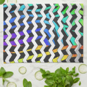 ゼブラシェブロンブラックアンドレインボープリント キッチンタオル (折り畳み)