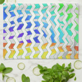 ゼブラシェブロンレインボーアンドホワイトプリント キッチンタオル (折り畳み)