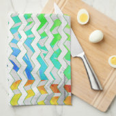 ゼブラシェブロンレインボーアンドホワイトプリント キッチンタオル (四つ折り)