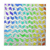 ゼブラシェブロンレインボーアンドホワイトプリント タイル (正面)