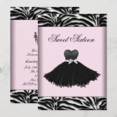 ゼブラシャンデリアピンクゼブラSweet sixteen誕生日 招待状 (正面/裏面)