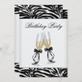 ゼブラシャンデリア女性ゼブラバースデーパーティー 招待状 (正面/裏面)
