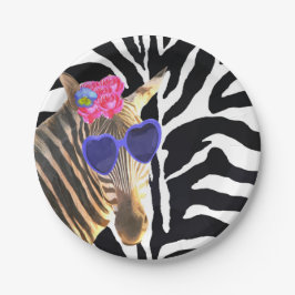 ゼブラジャングル動物のファッションモダン女 ペーパープレート