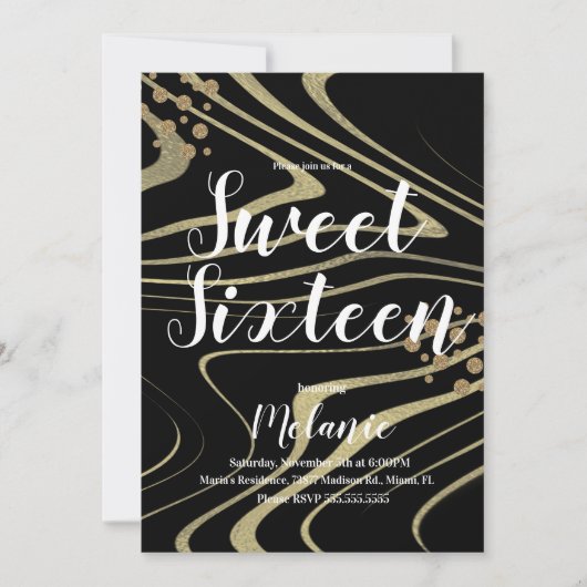 ゼブラスイート16グリッターフェイク金ゴールドとフォイルジオ 招待状 (正面)