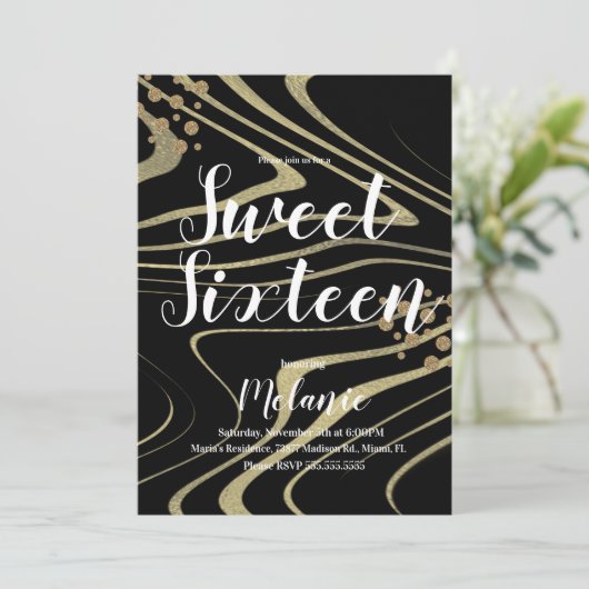 ゼブラスイート16グリッターフェイク金ゴールドとフォイルジオ 招待状 (スタンド正面)