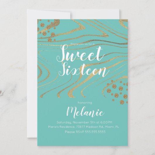 ゼブラスイート16グリッターフェイク金ゴールドとフォイルジオ 招待状 (正面)