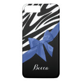 ゼブラストライプとブルーボウ（名前あり） Case-Mate iPhoneケース (裏面)
