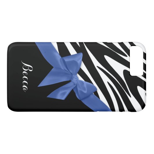 ゼブラストライプとブルーボウ（名前あり） Case-Mate iPhoneケース (裏面(横))
