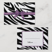 ゼブラストライプと紫のリボンのシーティングカード プレイスカード (正面/裏面)