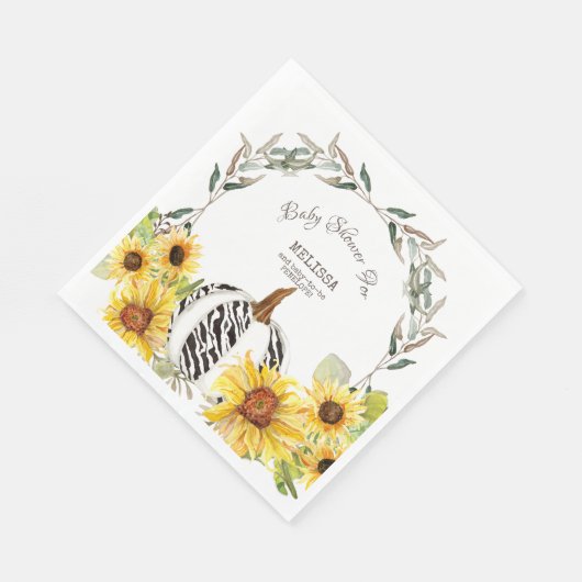 ゼブラストライプのホワイトカボチャひまわり赤ちゃんシャワー スタンダードランチョンナプキン (角)