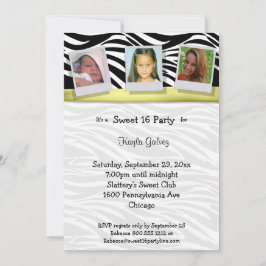 ゼブラストライプの黄色のリボン写真パーティー招待状 招待状