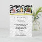 ゼブラストライプの黄色のリボン写真パーティー招待状 招待状 (スタンド正面)