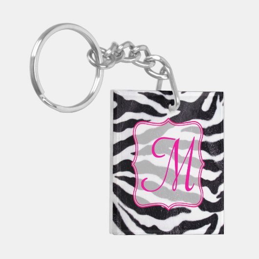 ゼブラストライプアニマルプリントワイルドキャットサファーキーチェーン キーホルダー (正面左)