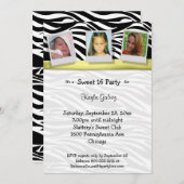 ゼブラストライプイエローリボンフォトパーティー招待状 招待状 (正面/裏面)