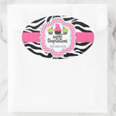 ゼブラストライプカップケーキベーカリー事業 楕円形シール (バッグ)