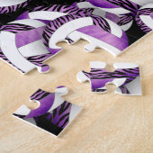 ゼブラストライプバレーボールの女の子パープル ジグソーパズル (側面)