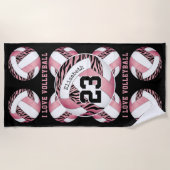 ゼブラストライプピンクガーリーボパーソナライズされたレーバレーボール ビーチタオル (正面)