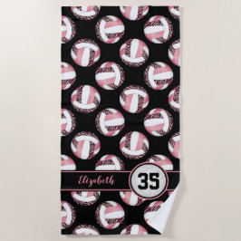 ゼブラストライプワイルドピンクのスポーティーな女の子バレーボール ビーチタオル