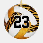 ゼブラストライプ金ゴールドオレンジパーソナライズされたバレーボール セラミックオーナメント (裏面)