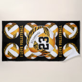 ゼブラストライプ金ゴールドオレンジパーソナライズされたバレーボール ビーチタオル (正面)