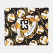 ゼブラストライプ金ゴールドオレンジパーソナライズされたバレーボール フリースブランケット (正面(横))