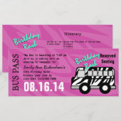 ゼブラストライプ バス パス バースデー パーティー 招待状 (正面/裏面)