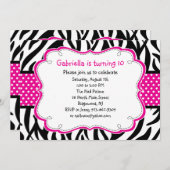 ゼブラストライプ & ホットピンクリボン キッズ招待状 招待状 (正面/裏面)