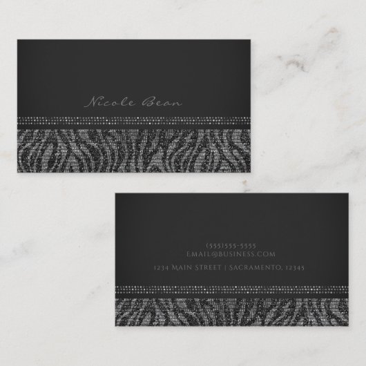 ゼブラスパークルシルバーブラックグラムシックエレガントきらきら光る 名刺 (正面/裏面)