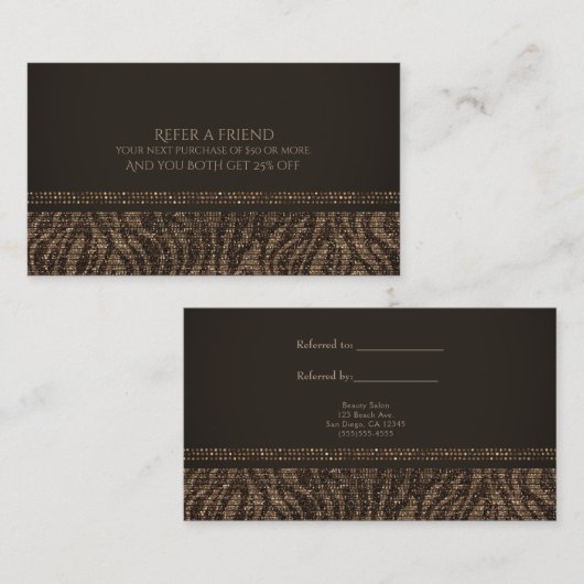 ゼブラスパークルブラウン金ゴールドグラムシック友人を参照 紹介カード (正面/裏面)