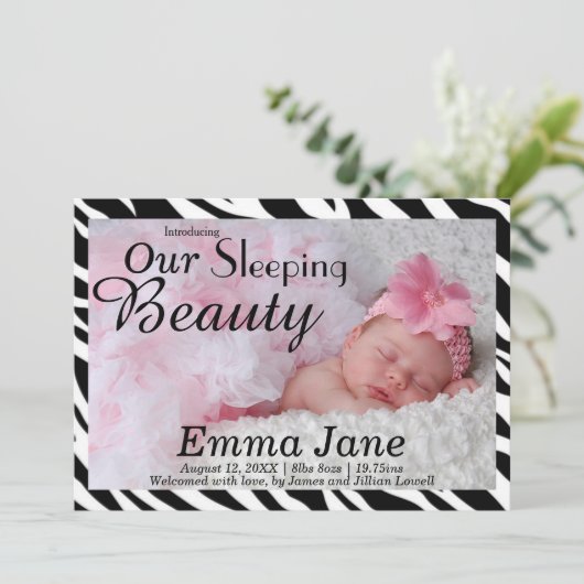 ゼブラスリープ美しいプリント誕生発表 案内状 (スタンド正面)