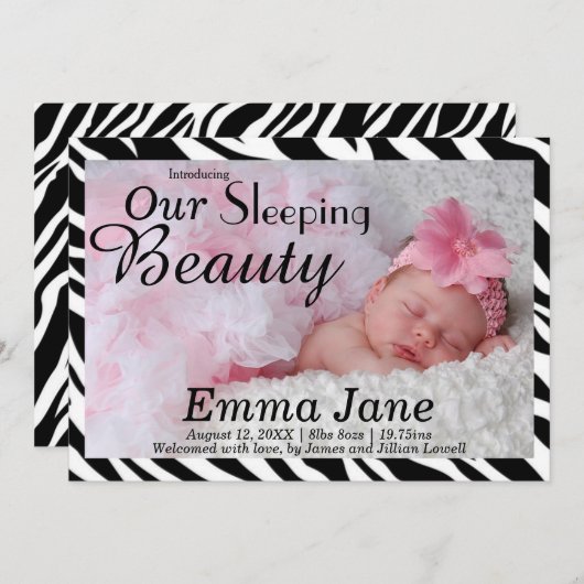 ゼブラスリープ美しいプリント誕生発表 案内状 (正面/裏面)