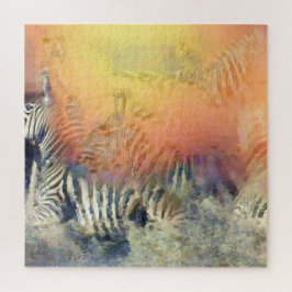 ゼブラス·ランニングのパステルアコンテンポラリーニマル·アート ジグソーパズル