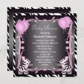 ゼブラス&魔法ワンドピンクプリンセスベビーシャワー 招待状 (正面/裏面)