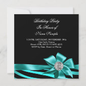 ゼブラティール(緑がかった色)シルバージュエルブラックエレガントパーティー 招待状 (裏面)