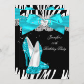 ゼブラティール(緑がかった色)ターコイズハイヒールシューズ誕生日 招待状 (正面/裏面)