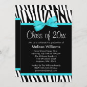 ゼブラティール(緑がかった色)ブループリントボウ卒業パーティー 招待状 (正面/裏面)