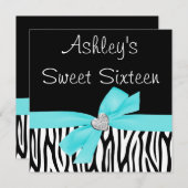 ゼブラティール(緑がかった色)ブルーボウダイアモンドスイート16招待状 招待状 (正面/裏面)