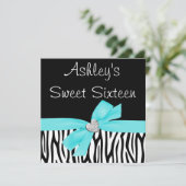 ゼブラティール(緑がかった色)ブルーボウダイアモンドスイート16招待状 招待状 (スタンド正面)